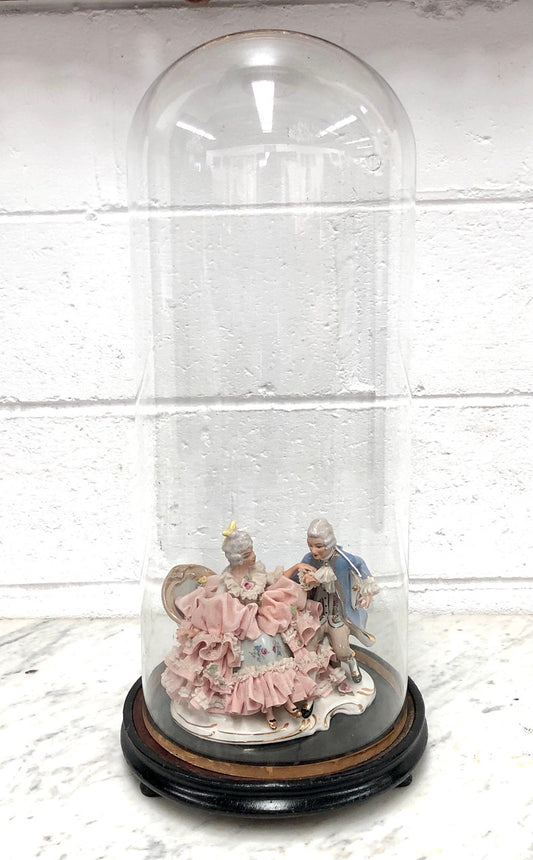 Antique Victorian Glass Display Dome with Black Base