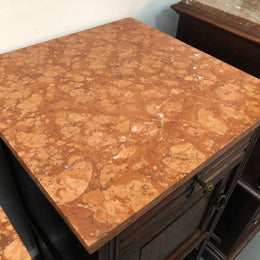 Pair Of French Marble Top Oak Bedside Cabinets
