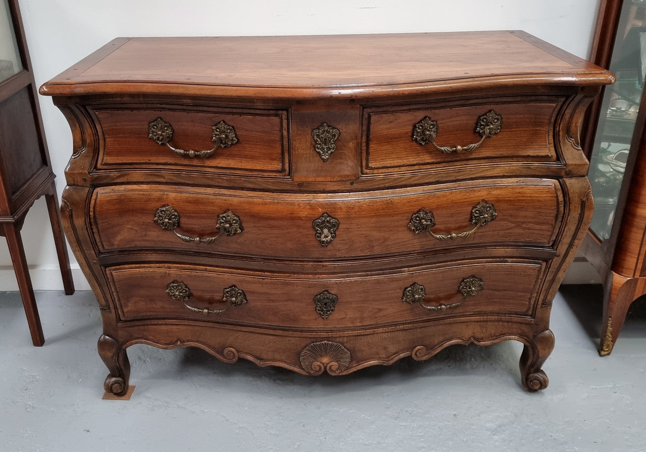 Rare Wooden Top Walnut Louis XV Style Three Drawer Bombe Commode | Antique & Vintage | Moonee Ponds Antiques | Australia Wide Delivery