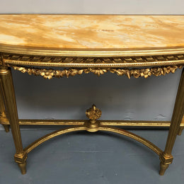 French Antique Early 19th Century Gilt & Marble Top Console Table