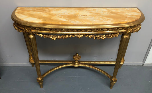 French Antique Early 19th Century Gilt & Marble Top Console Table