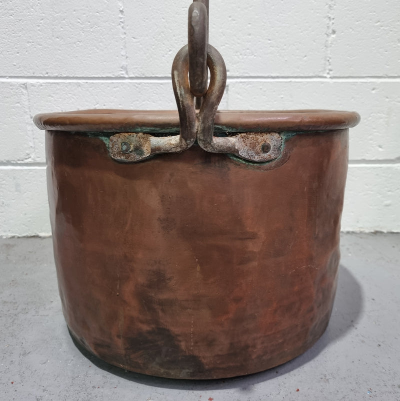 Antique French Copper firewood handled bucket. It is in good original detailed condition.