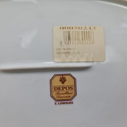 Beautiful T. Limoges porcelain decorative oval plate depicting 3 cherubs with gold edging. In good original condition.