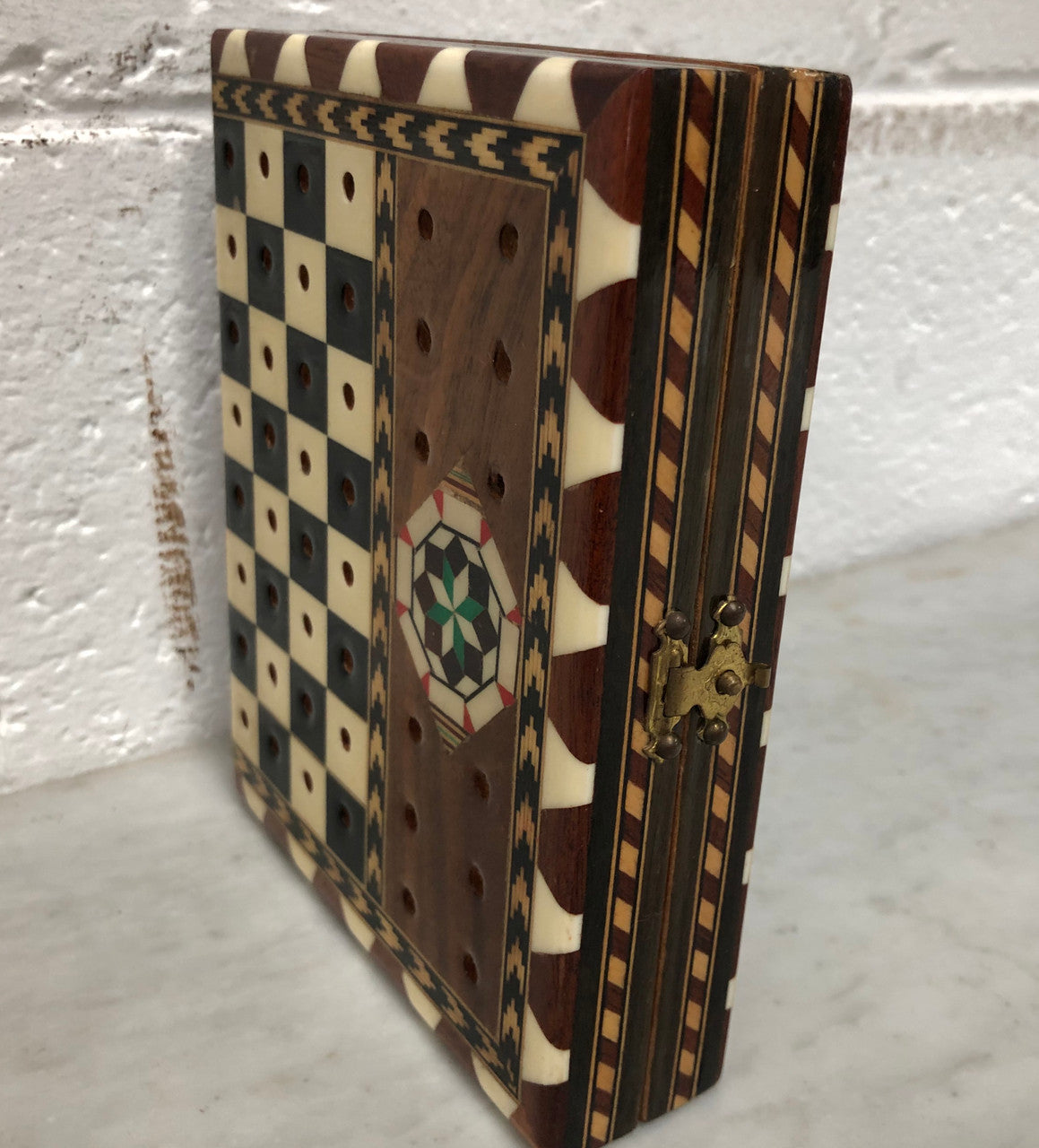 Vintage Inlaid Folded Chess Board Box With Pieces Inside | Antique & Vintage | Moonee Ponds Antiques | Australia Wide Delivery