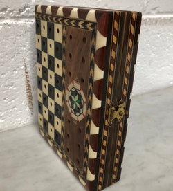 Vintage Inlaid Folded Chess Board Box With Pieces Inside | Antique & Vintage | Moonee Ponds Antiques | Australia Wide Delivery
