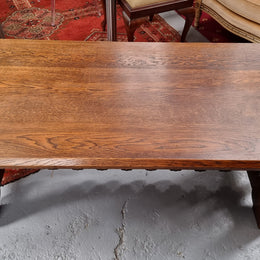 Sourced from France is this beautiful French Oak Gothic style coffee table with lovely carved details. It is in good original detailed condition.