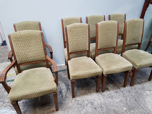 Set Of Six Upholstered Dining Chairs And Two Matching Carvers