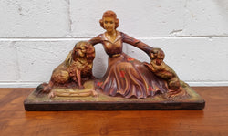 Appealing Art Deco Statue of a Woman & Two King Charles Spaniel Dogs | Antique & Vintage | Moonee Ponds Antiques | Australia Wide Delivery
