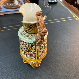 Victorian Majolica Glazed Double Handled Dragons Vase