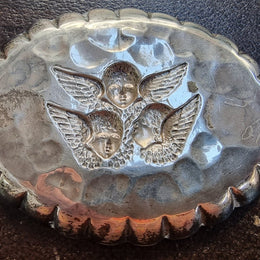 Antique Silver Very decorative and pretty Birmingham Silver Cherub Pin Tray . In good original condition.