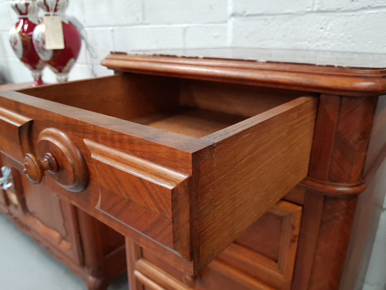 19th Century Louis XV Style French Walnut Drawers With Inset Marble Top