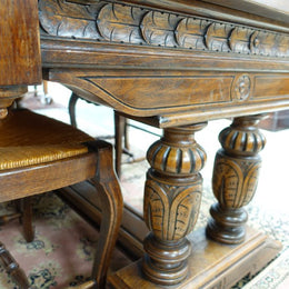 Large French Oak Square Parquetry Top Extension Table