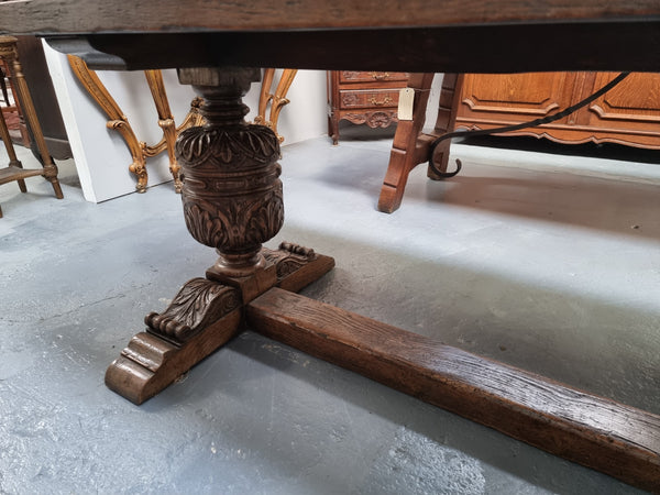 A beautifully carved 19th Century French Oak farmhouse table with a "bulbous base". It is in very good original detailed condition.