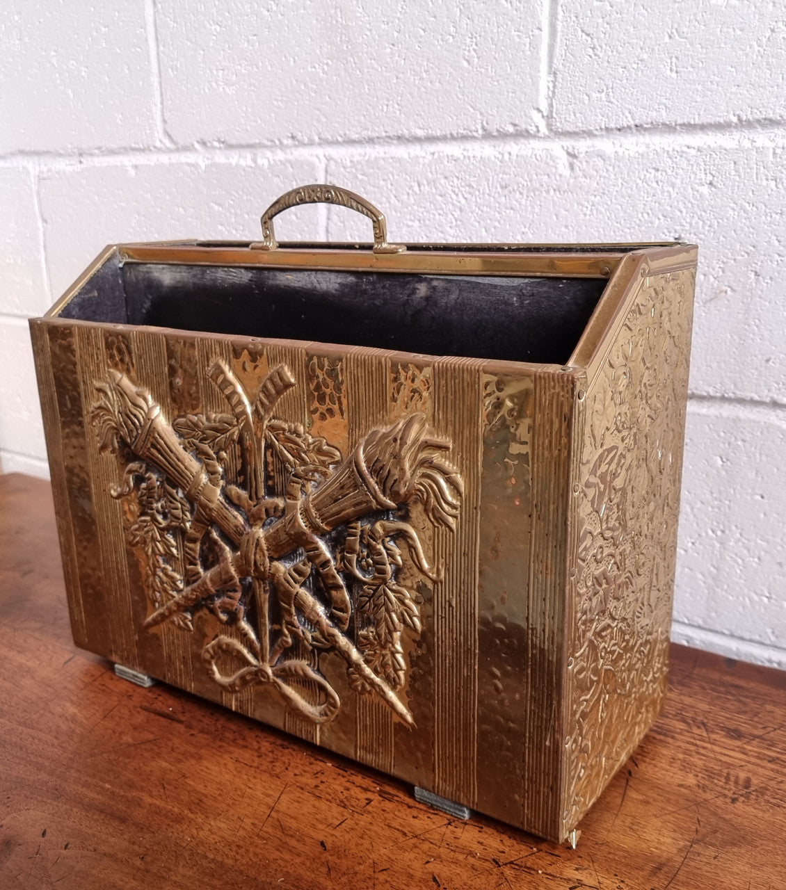 Vintage Brass Repousse Hammered Magazine Holder Rack | Antique & Vintage | Moonee Ponds Antiques | Australia Wide