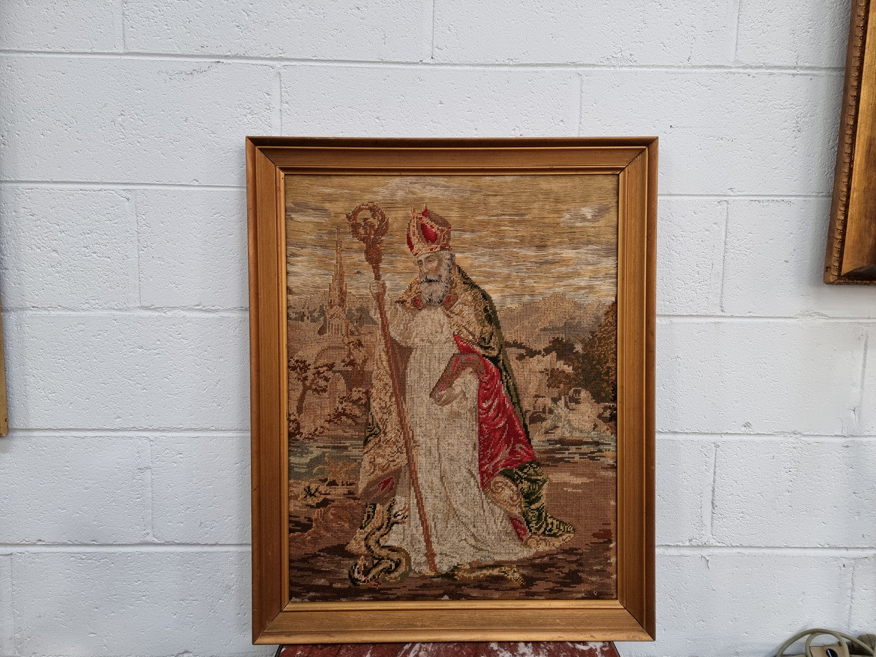 Antique Wool-Work Religious Framed Picture