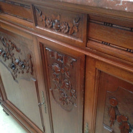 French Walnut Marble Top Buffet
