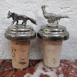 “Past Times” Pair of Pheasant and Fox Cork Bottle Stoppers