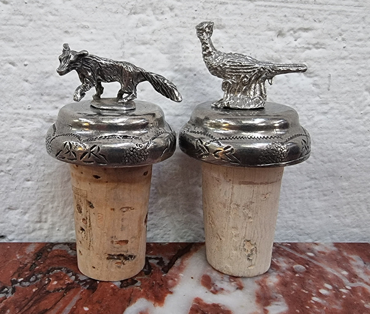 “Past Times” Pair of Pheasant and Fox Cork Bottle Stoppers