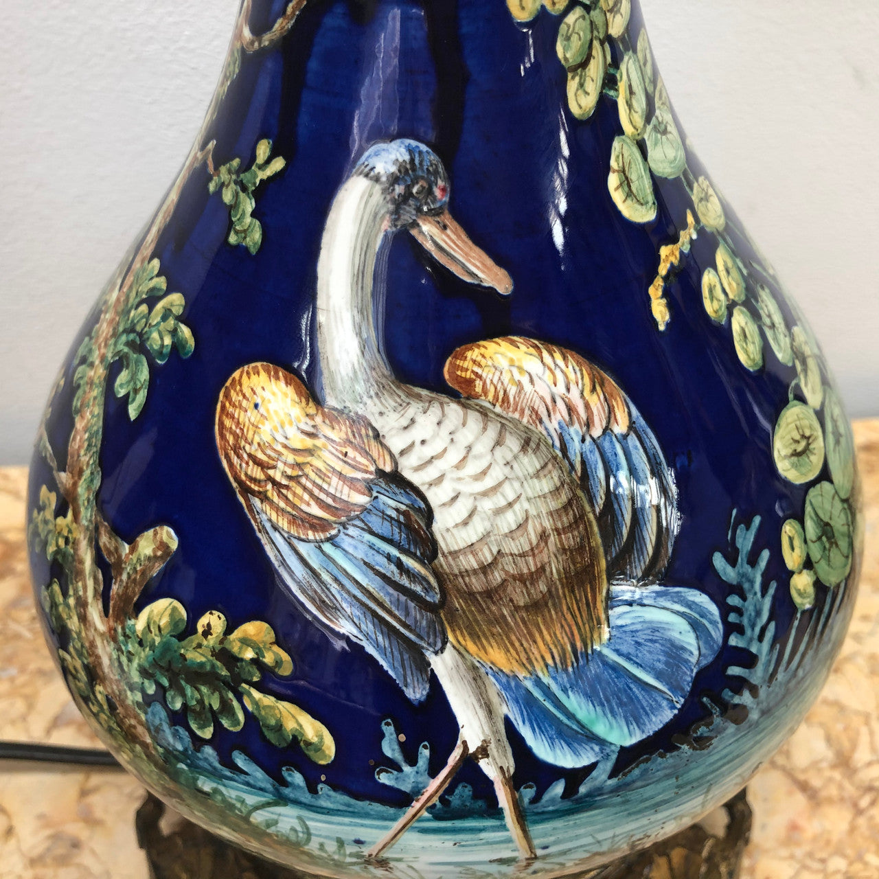 Rare pair of French Majolica Lamps