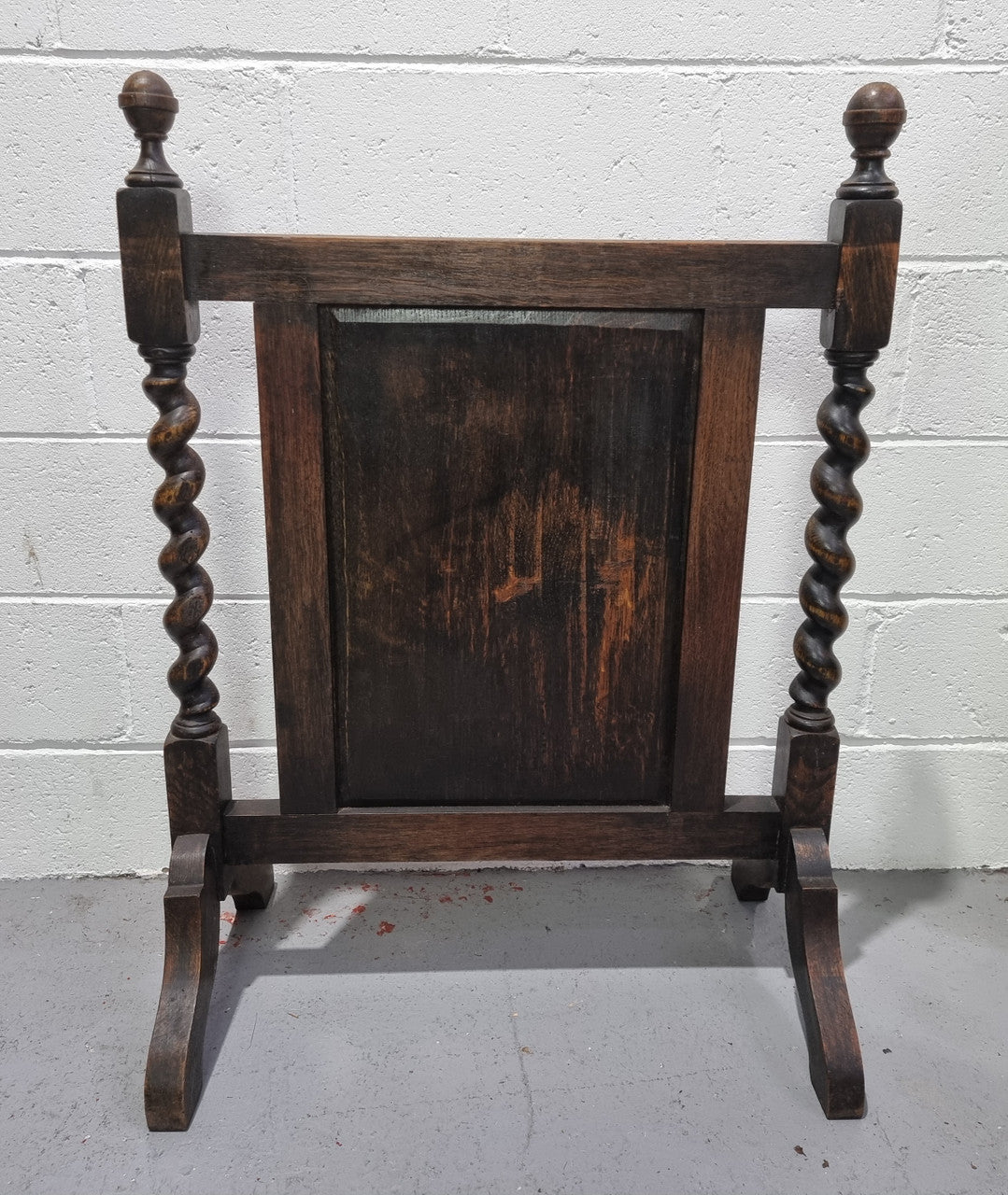 Antique English Oak Jacobean Style fire screen. In good original condition.