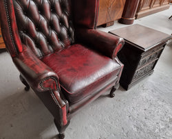 Oxblood Leather Button Back & Winged Lounge Chair | Antique & Vintage | Moonee Ponds Antiques | Australia Wide Delivery