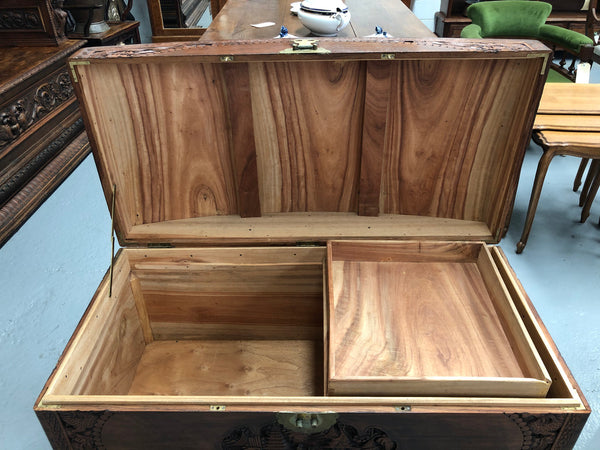 Antique Chinese Carved Camphor Wood Chest