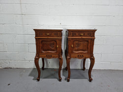 Louis XV Style Dark Oak Marble Top Bedside Cabinets | Antique & Vintage | Moonee Ponds Antiques | Australia Wide Delivery