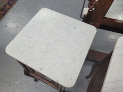 Pair French Oak Louis XV Carrera Marble Top Bedside Cabinets | Antique & Vintage | Moonee Ponds Antiques | Australia Wide Delivery