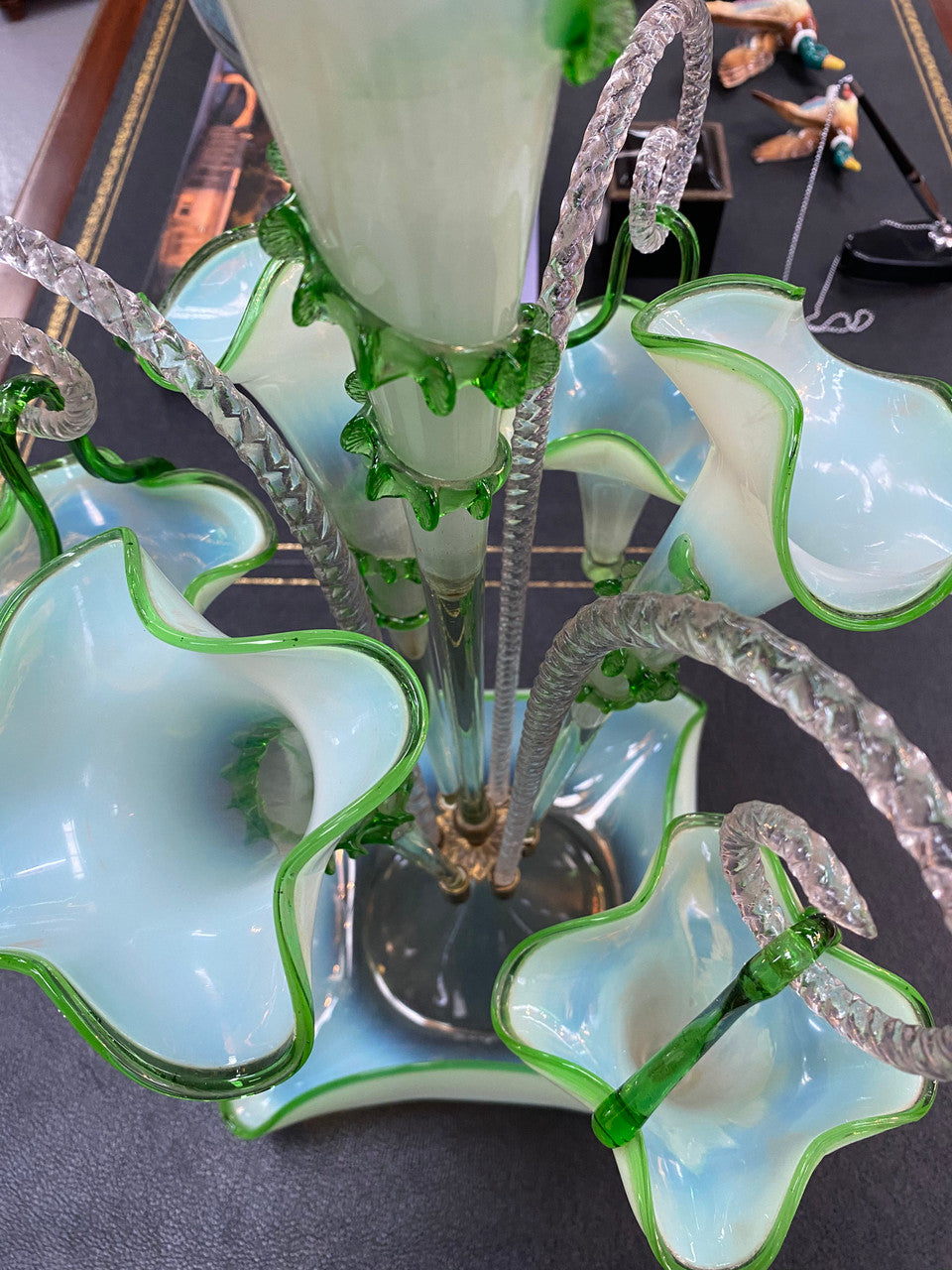 Large & Rare Victorian Vaseline Glass Epergne