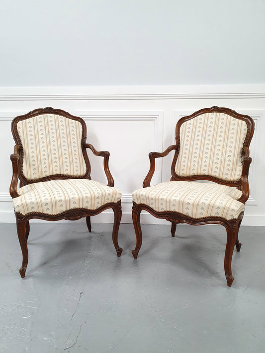 Pair Of Beautifully Carved Upholstered Fauteuils Chairs