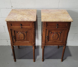 Pair of Louis XV Oak & Marble Top Bedside Cabinets | Antique & Vintage | Moonee Ponds Antiques | Australia Wide Delivery