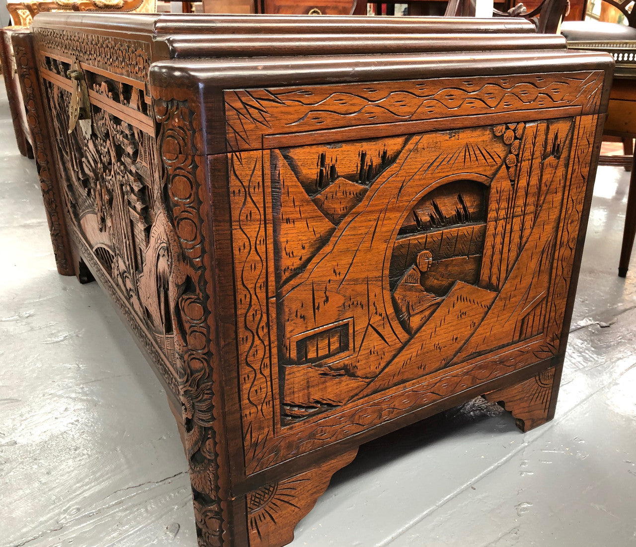 Beautiful carved Camphor wood Chest | Antique & Vintage | Moonee Ponds Antiques | Australia Wide Delivery