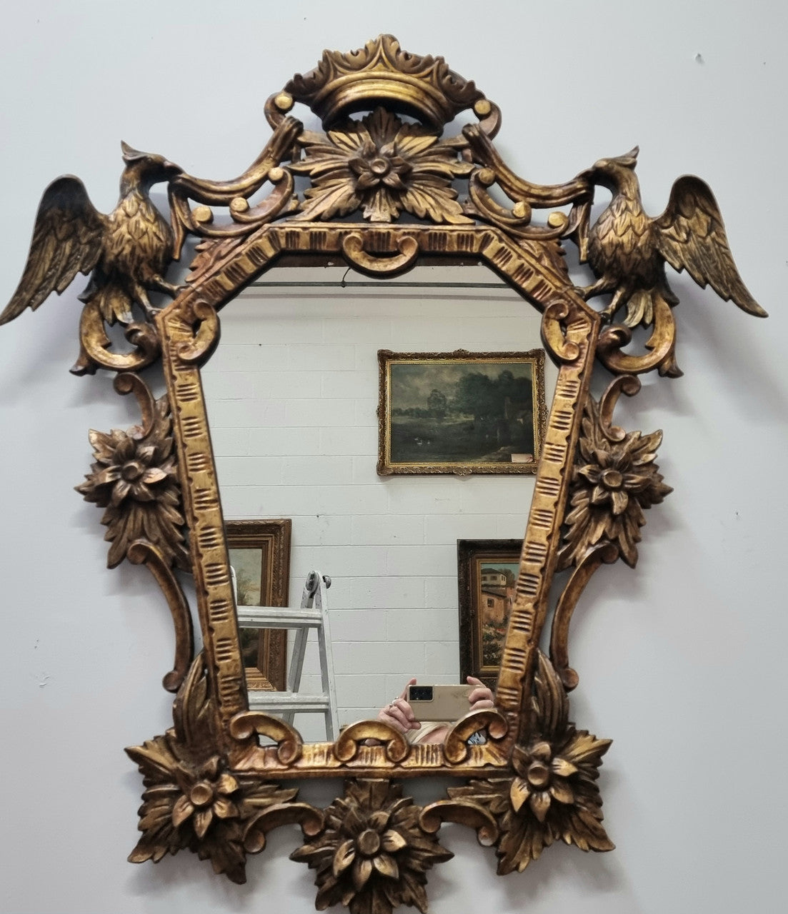 Interesting Italian Gilt Decorative Framed Mirror Featuring Birds | Antique & Vintage | Moonee Ponds Antiques | Australia Wide Delivery