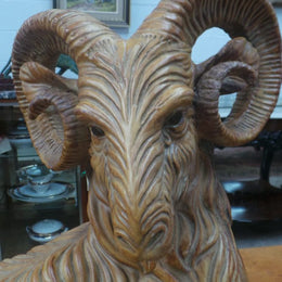 A Majolica Glazed Terracotta Ram Statue Of Large Proportions