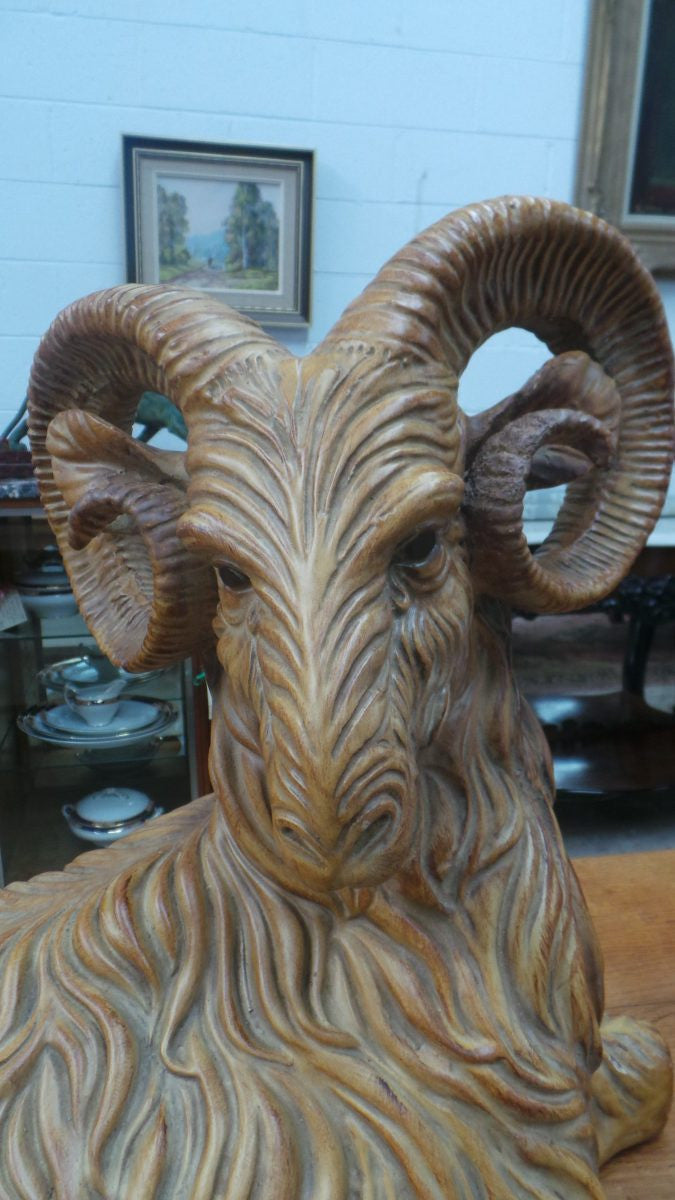 A Majolica Glazed Terracotta Ram Statue Of Large Proportions | Antique & Vintage | Moonee Ponds Antiques | Australia Wide Delivery