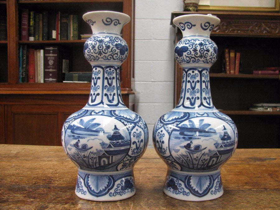 Pair Of Antique Delft Vases-1