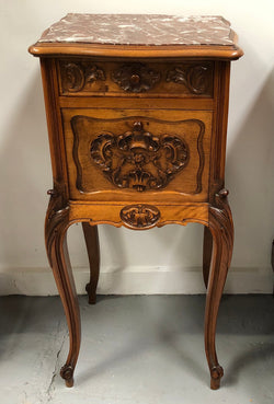 Single French Carved Bedside With Inset Marble Top | Antique & Vintage | Moonee Ponds Antiques | Australia Wide Delivery