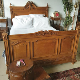 French Henry II Oak Queen Size Bed