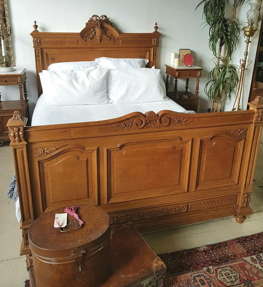 French Henry II Oak Queen Size Bed