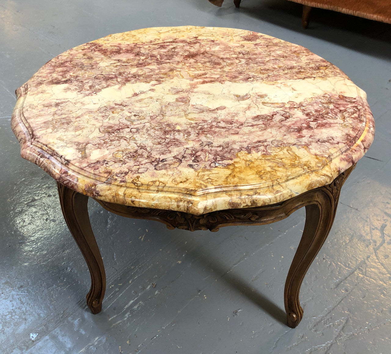 Louis XV th Style Walnut Marble Top Round Coffee Table | Antique & Vintage | Moonee Ponds Antiques | Australia Wide Delivery