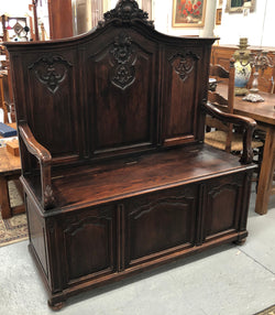 Beautifully Carved French Oak Hall Seat | Antique & Vintage | Moonee Ponds Antiques | Australia Wide Delivery
