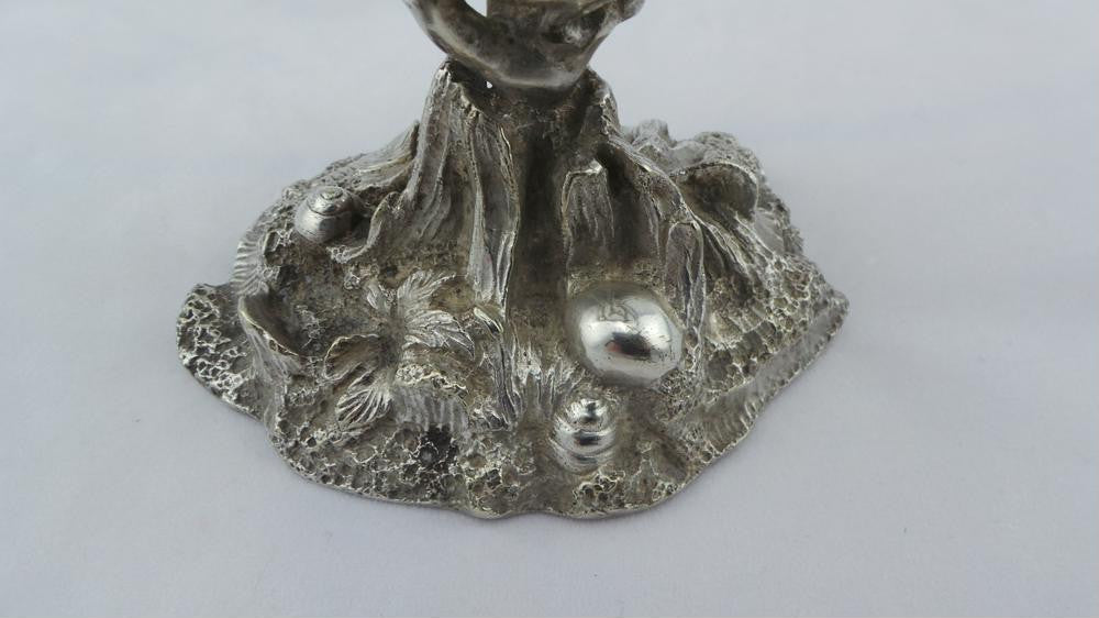 Victorian Etched Shell Glass Salts on Silver Stand | Antique & Vintage | Moonee Ponds Antiques | Australia Wide Delivery