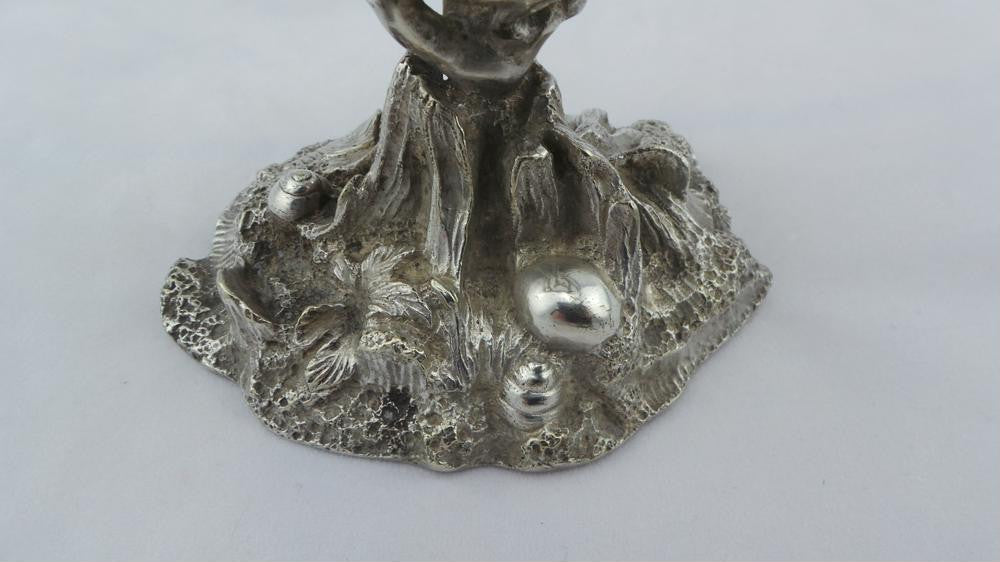 Victorian Etched Shell Glass Salts on Silver Stand