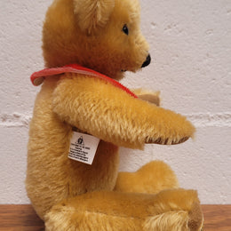 “Merry Thought” Golden Mohair fully Jointed Teddy Bear.  Made in England, commemorating QE2. 32cm length. Excellent Condition.