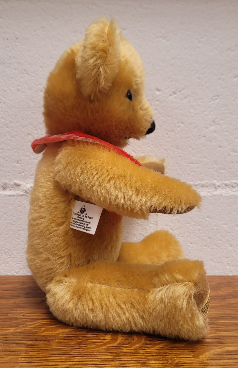 “Merry Thought” Golden Mohair fully Jointed Teddy Bear.  Made in England, commemorating QE2. 32cm length. Excellent Condition.