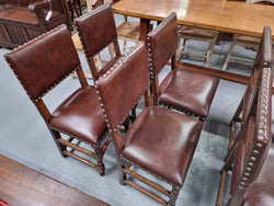 Set of 8 Henry II Style Leather Look Upholstery Dining Chairs Including Two Carvers | Antique & Vintage | Moonee Ponds Antiques | Australia Wide Delivery