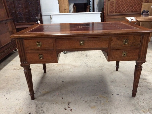 Antique French Walnut Desk With Leather Top