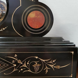 French Black Marble Three Piece Clock Set