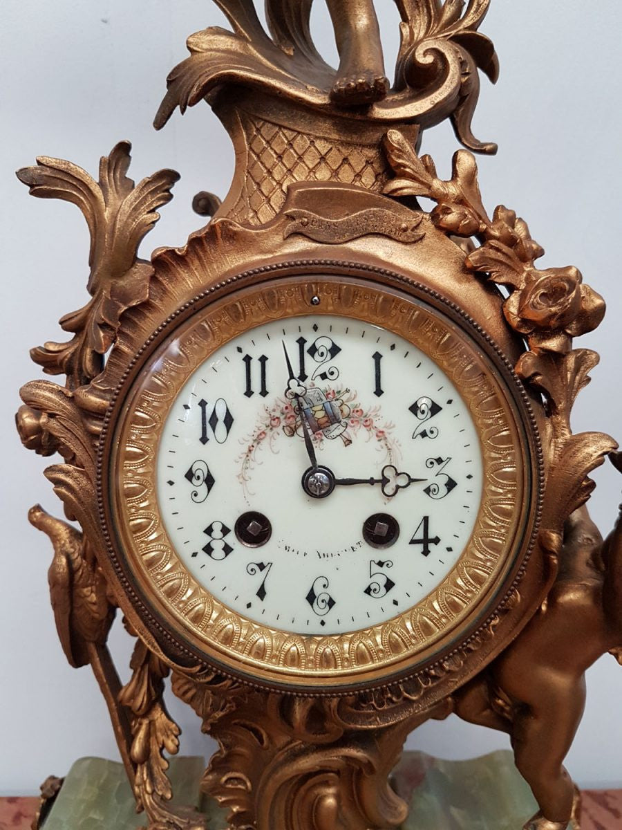19th Century French Gilt & Onyx Marble Three Piece Clock Set | Antique & Vintage | Moonee Ponds Antiques | Australia Wide Delivery