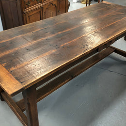 19th Century French Oak Farmhouse Table With Drawer